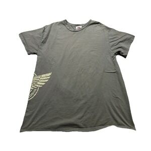 Harley Davidson Olive Green Beige Graphic Shirt Bikercore Skater Grunge Retro ML